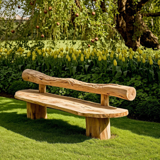 Sanozo Rustic Solid Wood Bench – Handcrafted Garden & Patio Seat